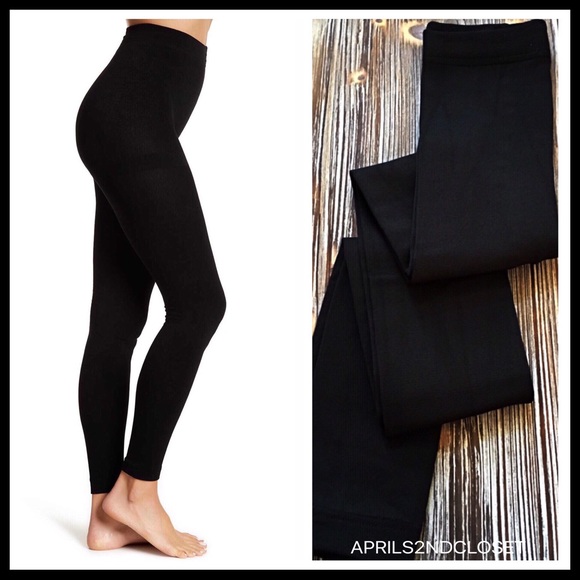 BLACK FLEECE LINED LEGGINGS FOOTLESS TIGHTS - Picture 6 of 8